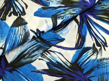 Baumwolle Modal Jersey Große Blumen in Blau